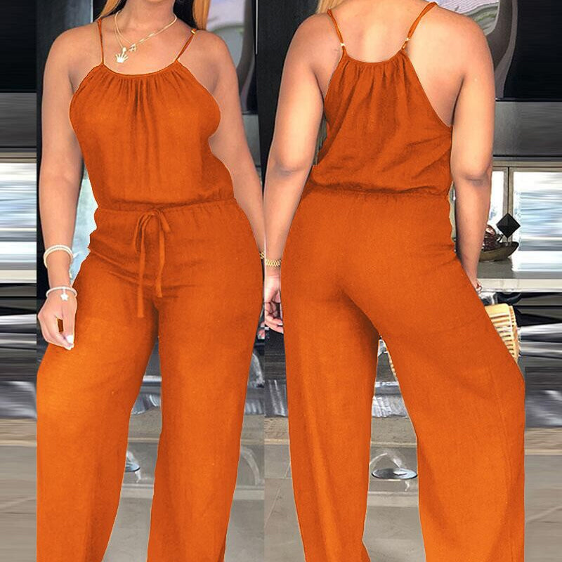 Ärmelloser Sommer-Jumpsuit für Damen mit Kordelzug in der Taille