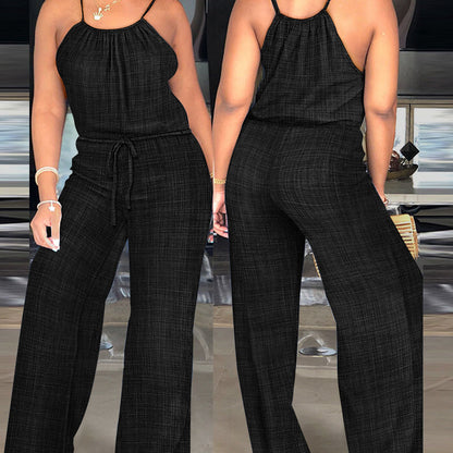 Ärmelloser Sommer-Jumpsuit für Damen mit Kordelzug in der Taille