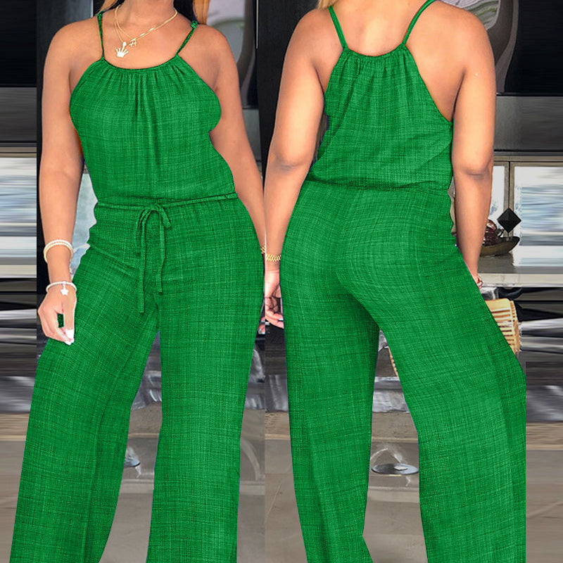 Ärmelloser Sommer-Jumpsuit für Damen mit Kordelzug in der Taille