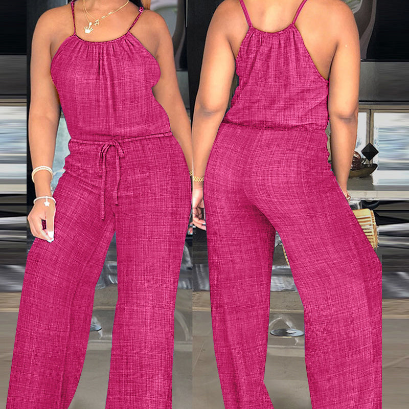Ärmelloser Sommer-Jumpsuit für Damen mit Kordelzug in der Taille