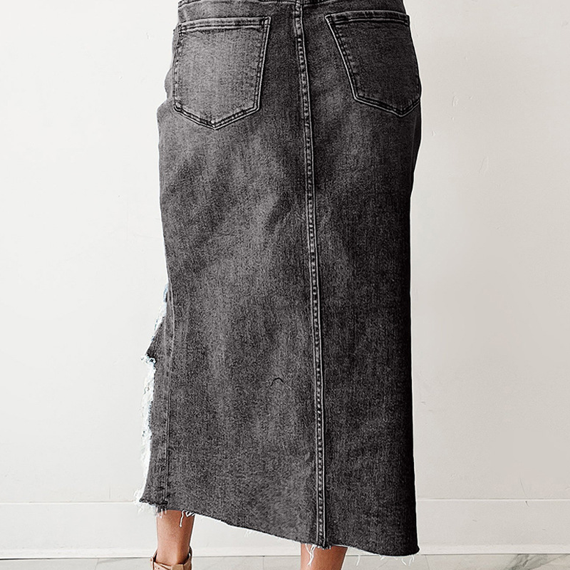 ✨Damen-Hochbund-Ripped-Denim-Midi-Rock