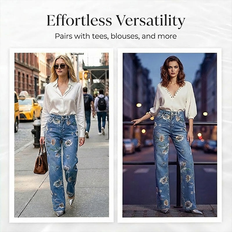 🥳Jetzt 50% reduziert!👖 Blumen-Jeans für Damen – gerade geschnitten & trendy 🌿 + Kostenloser Versand ab 2 Artikeln ✨