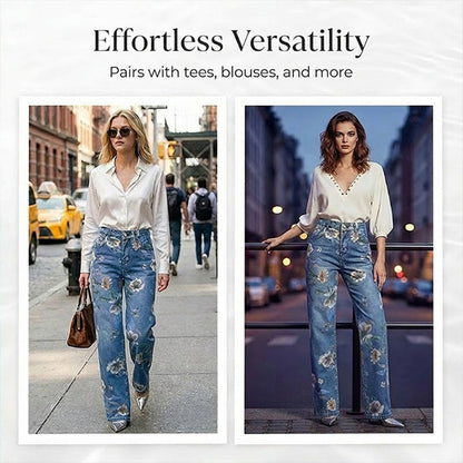 🥳Jetzt 50% reduziert!👖 Blumen-Jeans für Damen – gerade geschnitten & trendy 🌿 + Kostenloser Versand ab 2 Artikeln ✨