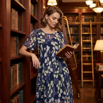 Knielanges A-Linien-Kleid mit kurzen Ärmeln für Partys