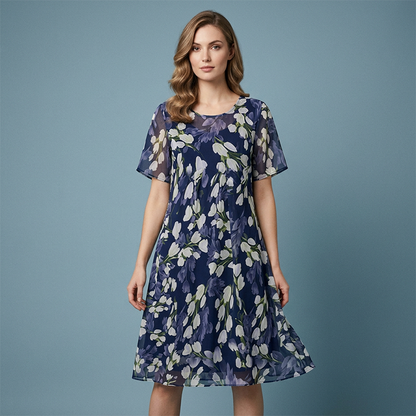Knielanges A-Linien-Kleid mit kurzen Ärmeln für Partys