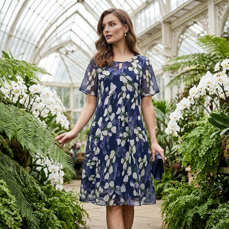 Knielanges A-Linien-Kleid mit kurzen Ärmeln für Partys