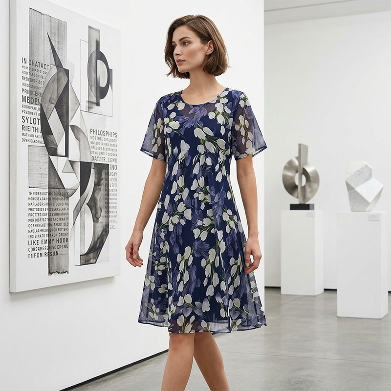 Knielanges A-Linien-Kleid mit kurzen Ärmeln für Partys