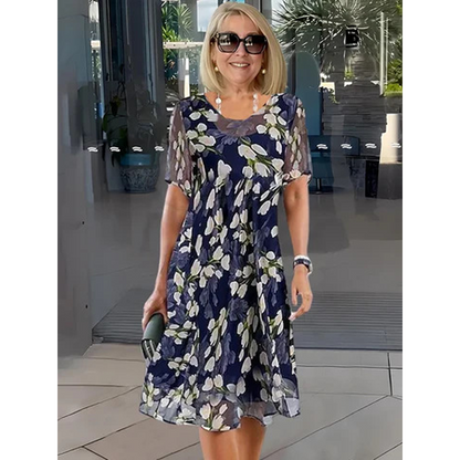 Knielanges A-Linien-Kleid mit kurzen Ärmeln für Partys