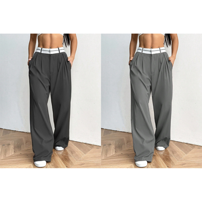 Damen-Anzughose mit weitem Bein und kontrastierendem Bund