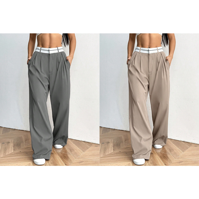 Damen-Anzughose mit weitem Bein und kontrastierendem Bund