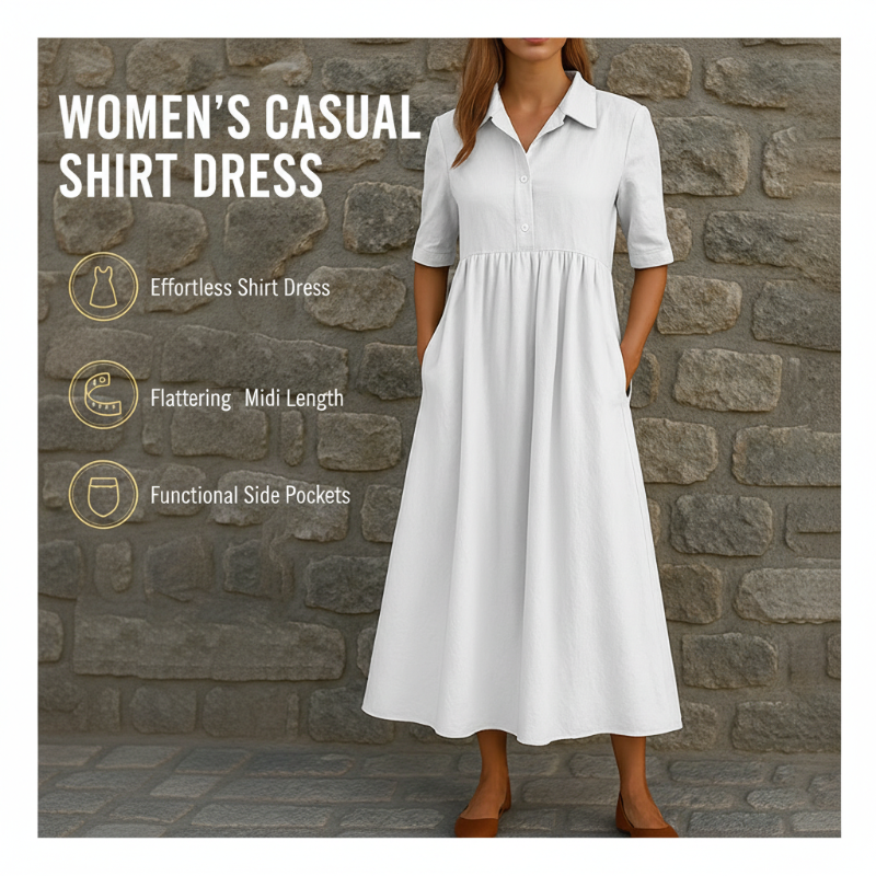 Lässiges Midi-Shirtkleid für Damen mit hoher Taille
