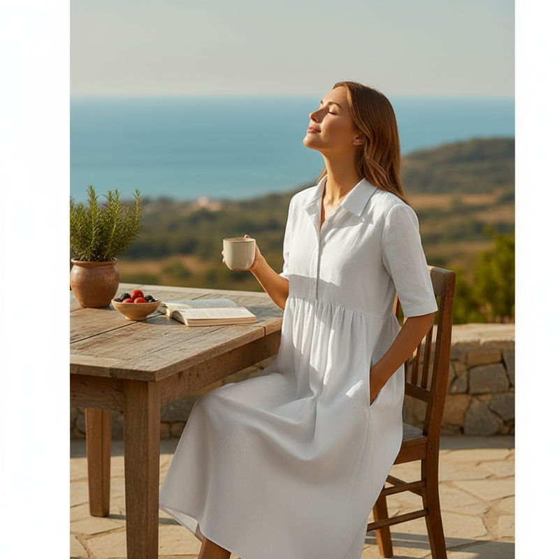 Lässiges Midi-Shirtkleid für Damen mit hoher Taille
