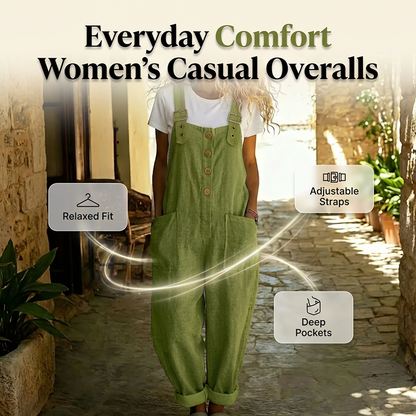 👖JETZT 50 % RABATT! 🌿 Lässige Damen-Latzhose mit Knopfleiste – Verstellbare Träger, atmungsaktives Material & bequeme Passform