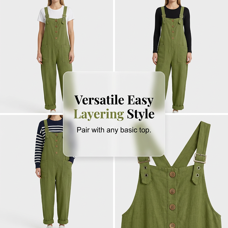 👖JETZT 50 % RABATT! 🌿 Lässige Damen-Latzhose mit Knopfleiste – Verstellbare Träger, atmungsaktives Material & bequeme Passform