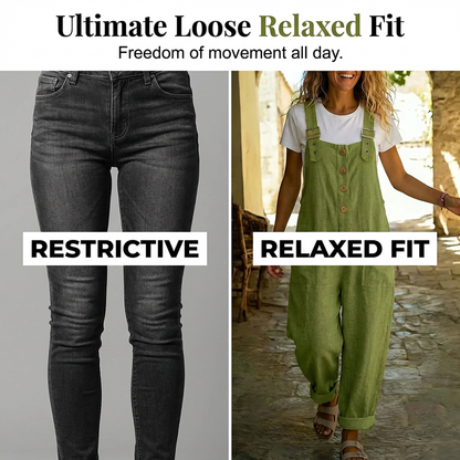 👖JETZT 50 % RABATT! 🌿 Lässige Damen-Latzhose mit Knopfleiste – Verstellbare Träger, atmungsaktives Material & bequeme Passform
