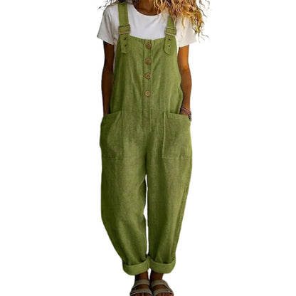 👖JETZT 50 % RABATT! 🌿 Lässige Damen-Latzhose mit Knopfleiste – Verstellbare Träger, atmungsaktives Material & bequeme Passform