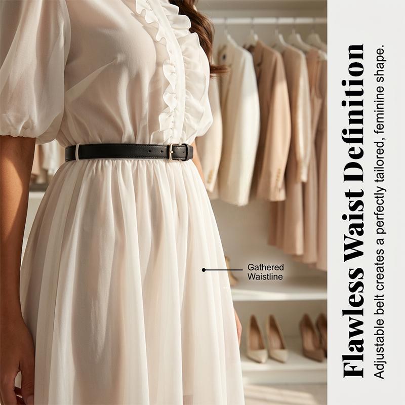 ✨🌸 Maxikleid mit Rüschen, Puffärmeln & Gürtel – transparenter Überzug trifft blickdichtes Futter
