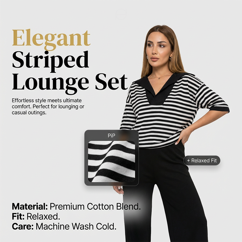 👚 50% RABATT! 🔥 Damen Gestreiftes V-Ausschnitt Oberteil & Hosen-Set – Bequemer Schnitt, Stilvolles Design & Perfekt Für Einen Lässigen Look 💃