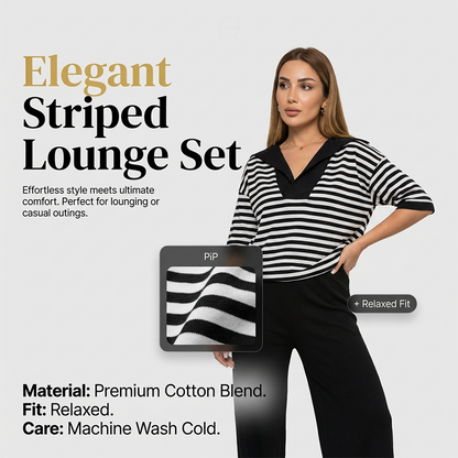 👚 50% RABATT! 🔥 Damen Gestreiftes V-Ausschnitt Oberteil & Hosen-Set – Bequemer Schnitt, Stilvolles Design & Perfekt Für Einen Lässigen Look 💃