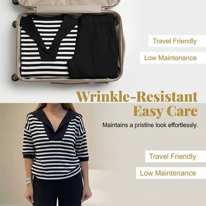 👚 50% RABATT! 🔥 Damen Gestreiftes V-Ausschnitt Oberteil & Hosen-Set – Bequemer Schnitt, Stilvolles Design & Perfekt Für Einen Lässigen Look 💃
