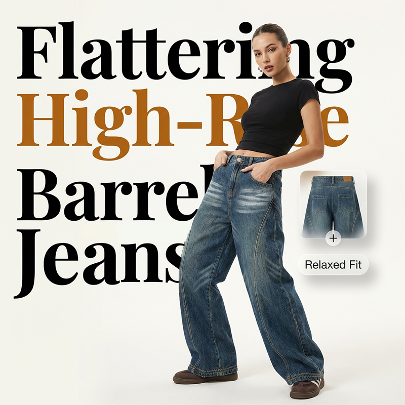 Lässige Damenjeans mit hoher Taille und ausgestelltem Bein