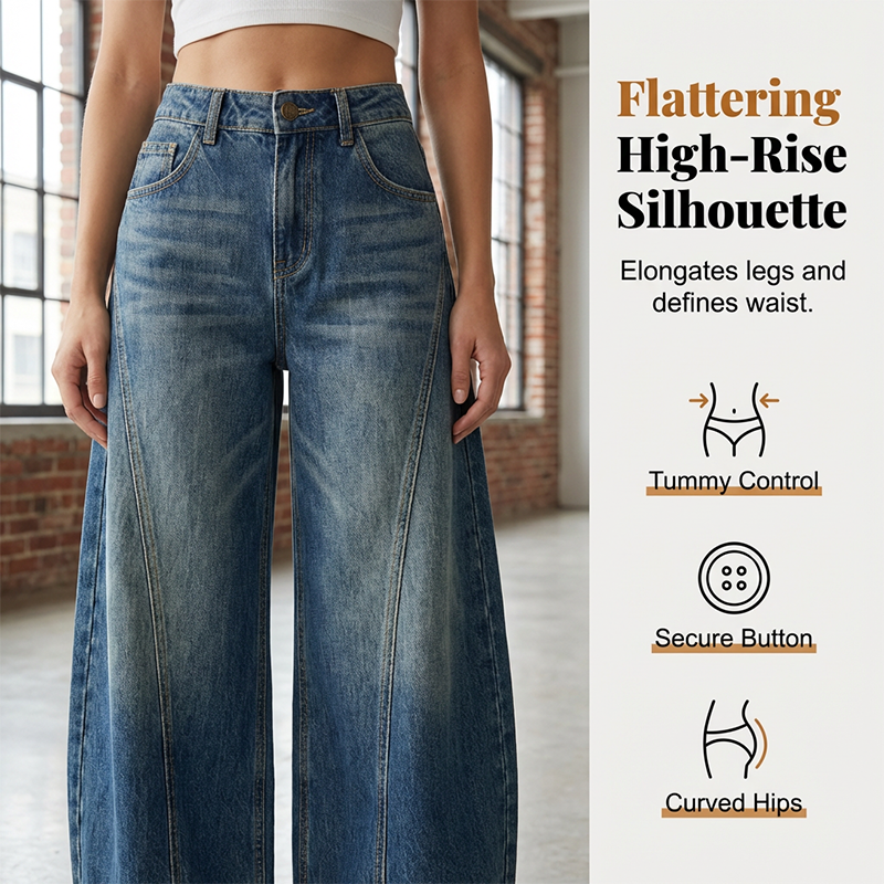 Lässige Damenjeans mit hoher Taille und ausgestelltem Bein