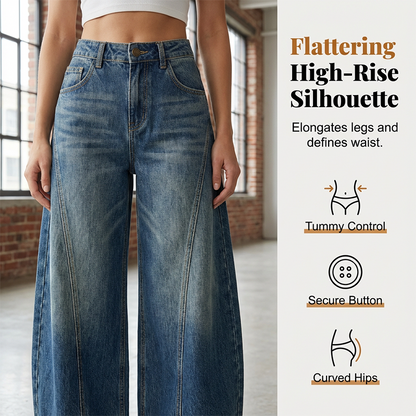 Lässige Damenjeans mit hoher Taille und ausgestelltem Bein