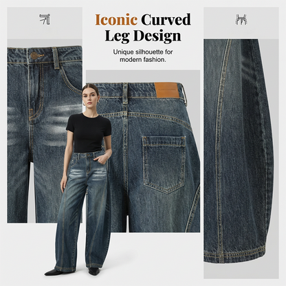 Lässige Damenjeans mit hoher Taille und ausgestelltem Bein