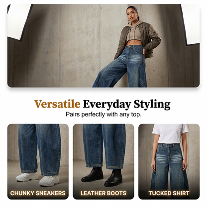 Lässige Damenjeans mit hoher Taille und ausgestelltem Bein