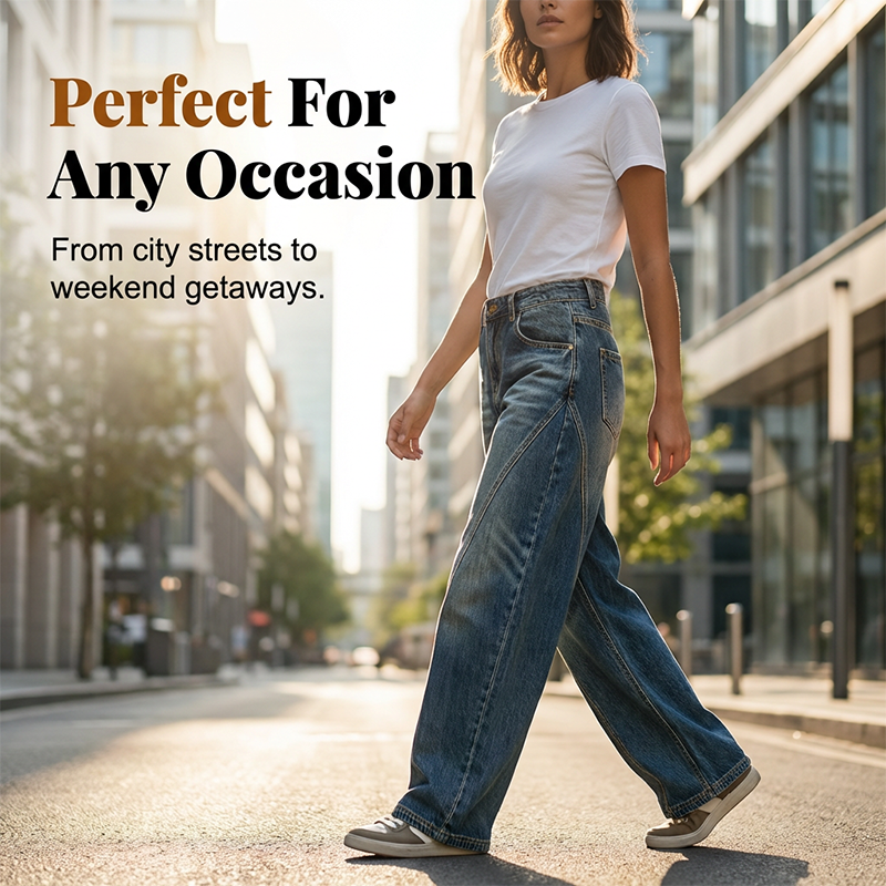 Lässige Damenjeans mit hoher Taille und ausgestelltem Bein