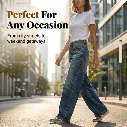 Lässige Damenjeans mit hoher Taille und ausgestelltem Bein