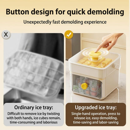 🧊 Eiswürfelform mit Aufbewahrungsbehälter und Ein-Knopf-Bedienung