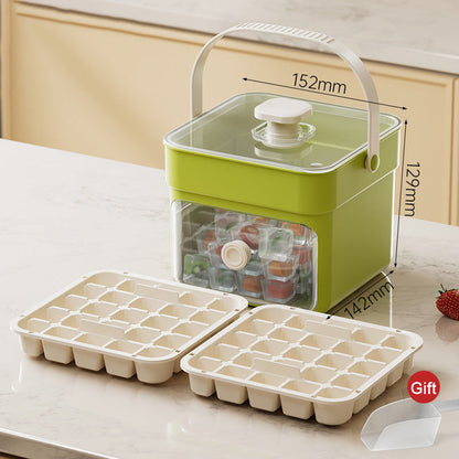 🧊 Eiswürfelform mit Aufbewahrungsbehälter und Ein-Knopf-Bedienung