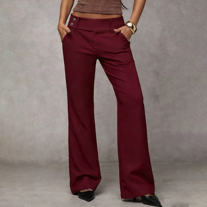 Damen-Hose mit hohem Bund und weitem Bein 👖 verlängert optisch die Beine, fällt schön, ist knitterarm, vielseitig kombinierbar und in Unifarben erhältlich – geeignet für Beruf und Freizeit 💼