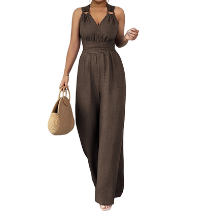 ⏰🎁Jumpsuit mit Neckholder, V-Ausschnitt, rückenfreiem Design und weitem Bein