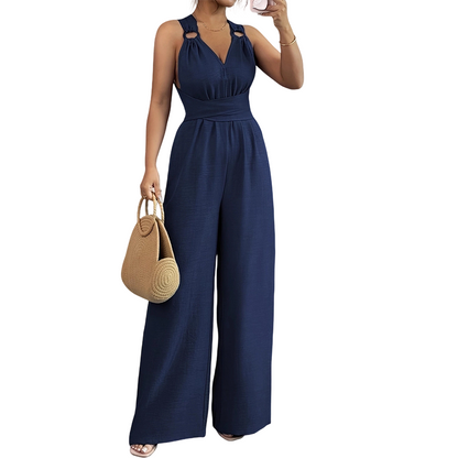 ⏰🎁Jumpsuit mit Neckholder, V-Ausschnitt, rückenfreiem Design und weitem Bein