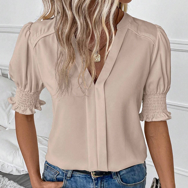 ✨Sonderpreis am letzten Tag!!💥Elegante Damenbluse mit V-Ausschnitt und Puffärmeln🌺