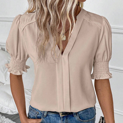 ✨Sonderpreis am letzten Tag!!💥Elegante Damenbluse mit V-Ausschnitt und Puffärmeln🌺
