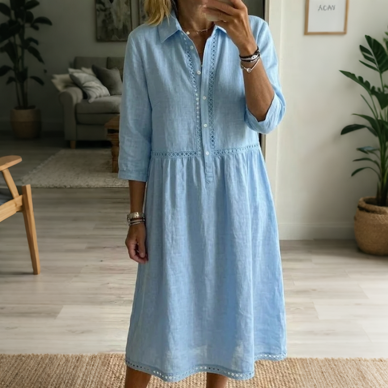 Elegantes Midikleid mit Kragen und Spitzendetails