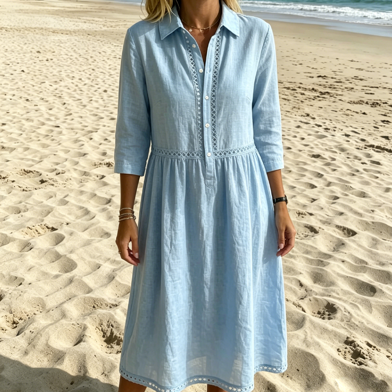 Elegantes Midikleid mit Kragen und Spitzendetails
