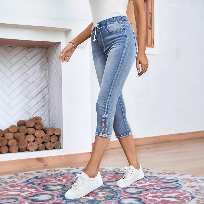 Stretch-Capri-Jeans für Damen mit Kordelzug in der Taille