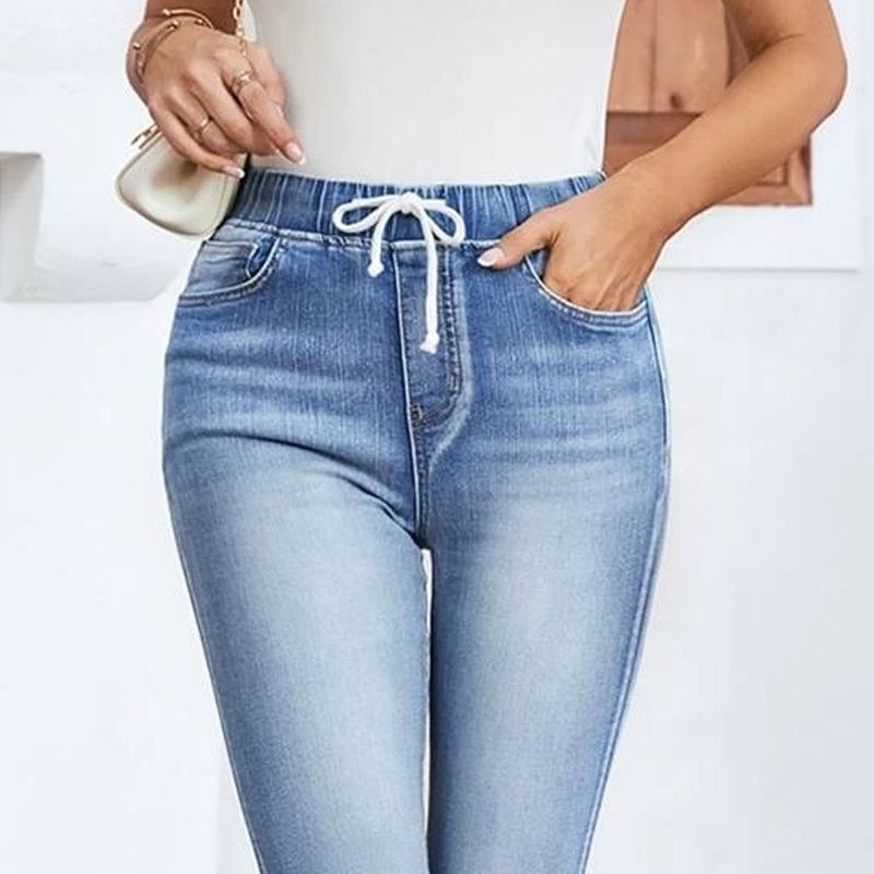 Stretch-Capri-Jeans für Damen mit Kordelzug in der Taille