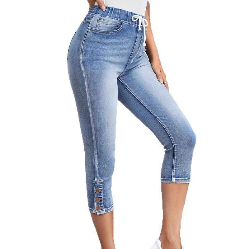 Stretch-Capri-Jeans für Damen mit Kordelzug in der Taille