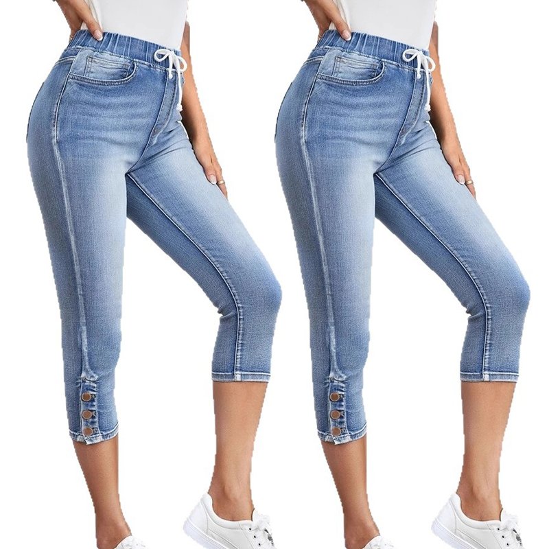 Stretch-Capri-Jeans für Damen mit Kordelzug in der Taille