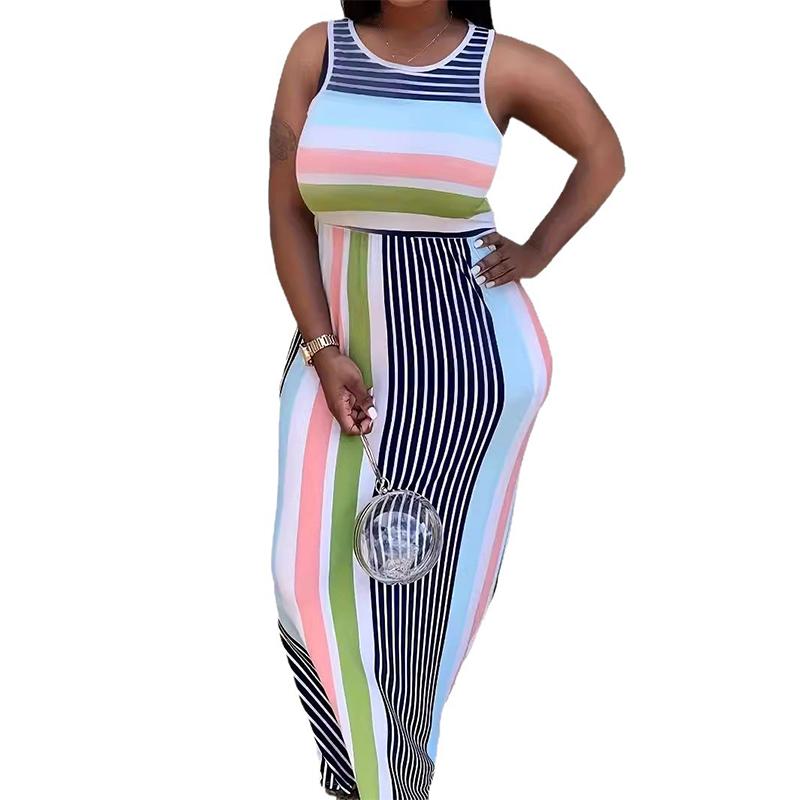 Ärmelloses, gestreiftes, figurbetontes Maxikleid für Damen