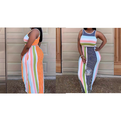 Ärmelloses, gestreiftes, figurbetontes Maxikleid für Damen