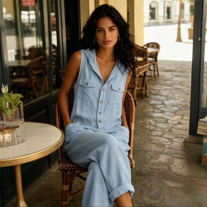 👖Lässiger, ärmelloser Jumpsuit mit Kapuze für Damen
