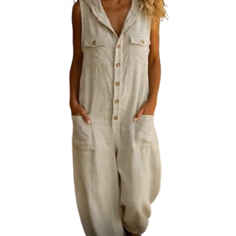 👖Lässiger, ärmelloser Jumpsuit mit Kapuze für Damen