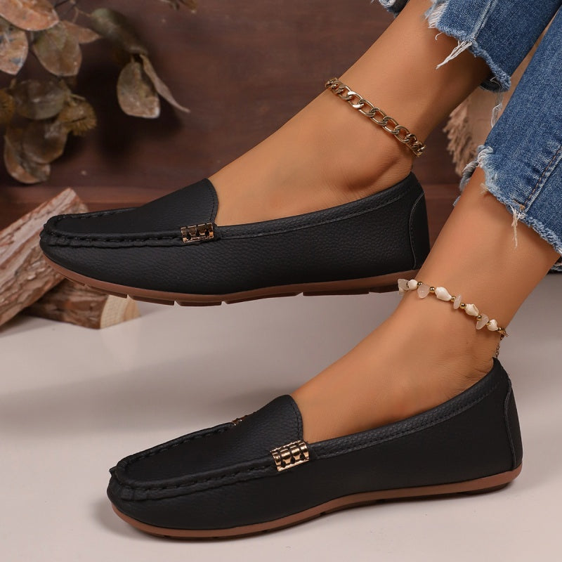 Damen-PU-Leder Loafers, flach