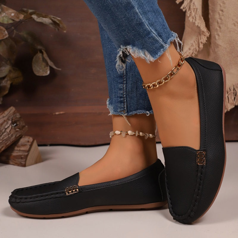 Damen-PU-Leder Loafers, flach